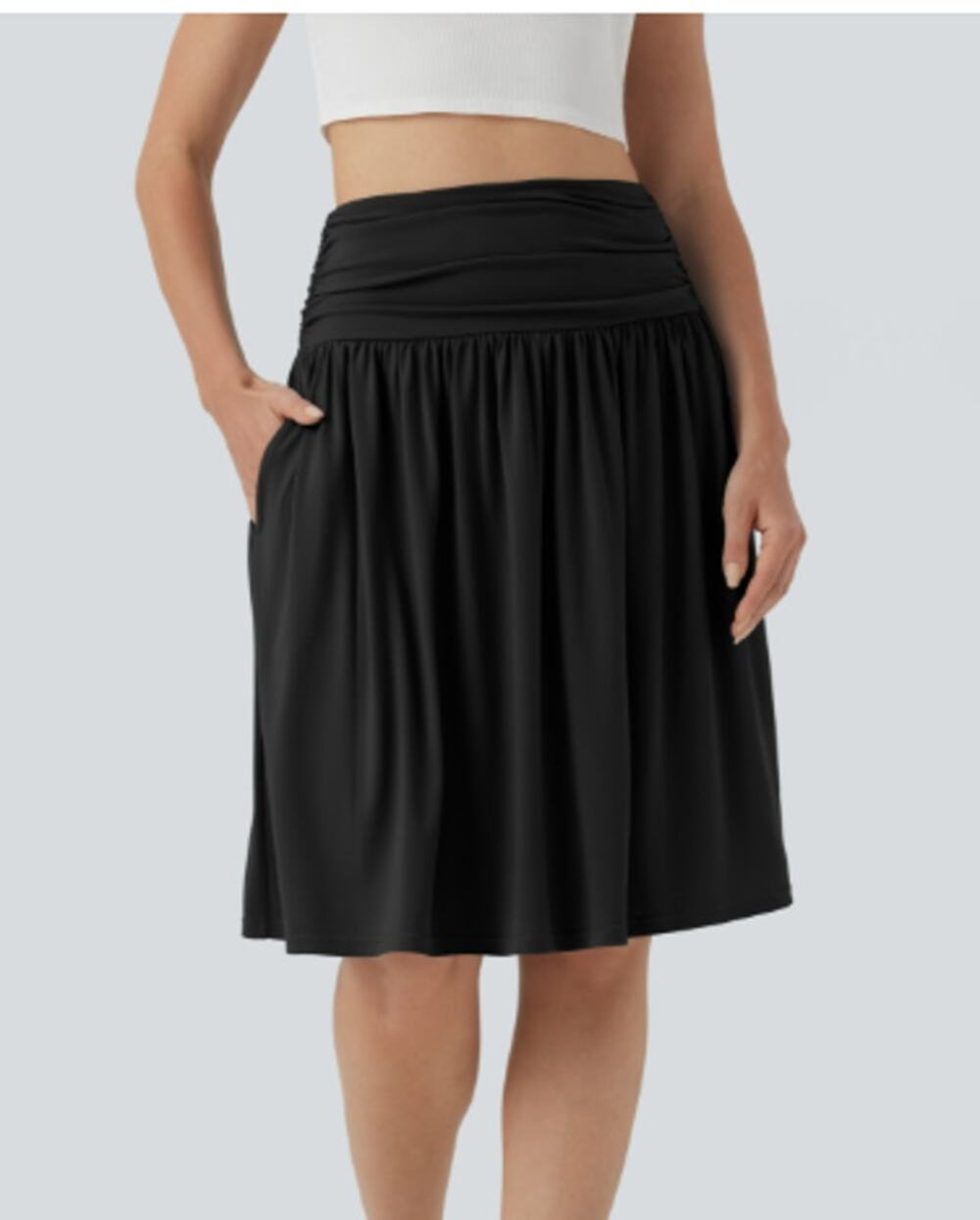Halara Skirt High Waisted Ruched Flowy A-line Pockets Large Black